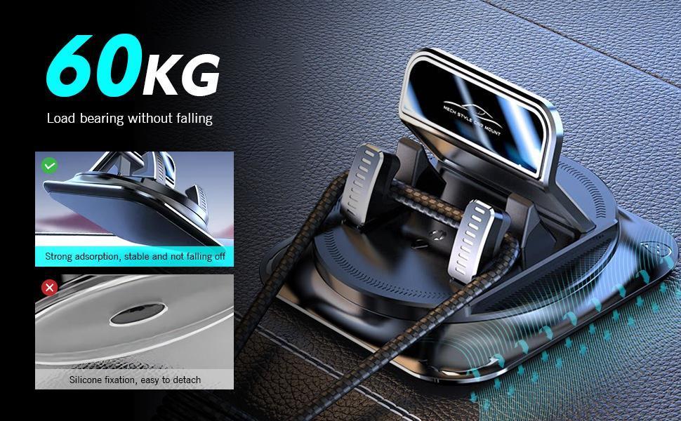 Car Dashboard Phone Holder with Rotating One-Hand Operation Bracket, Auto-Locking Secure Navigation Stand, Anti-Slip Base, Waterproof Easy Clean Mount for Most Phones and Devices