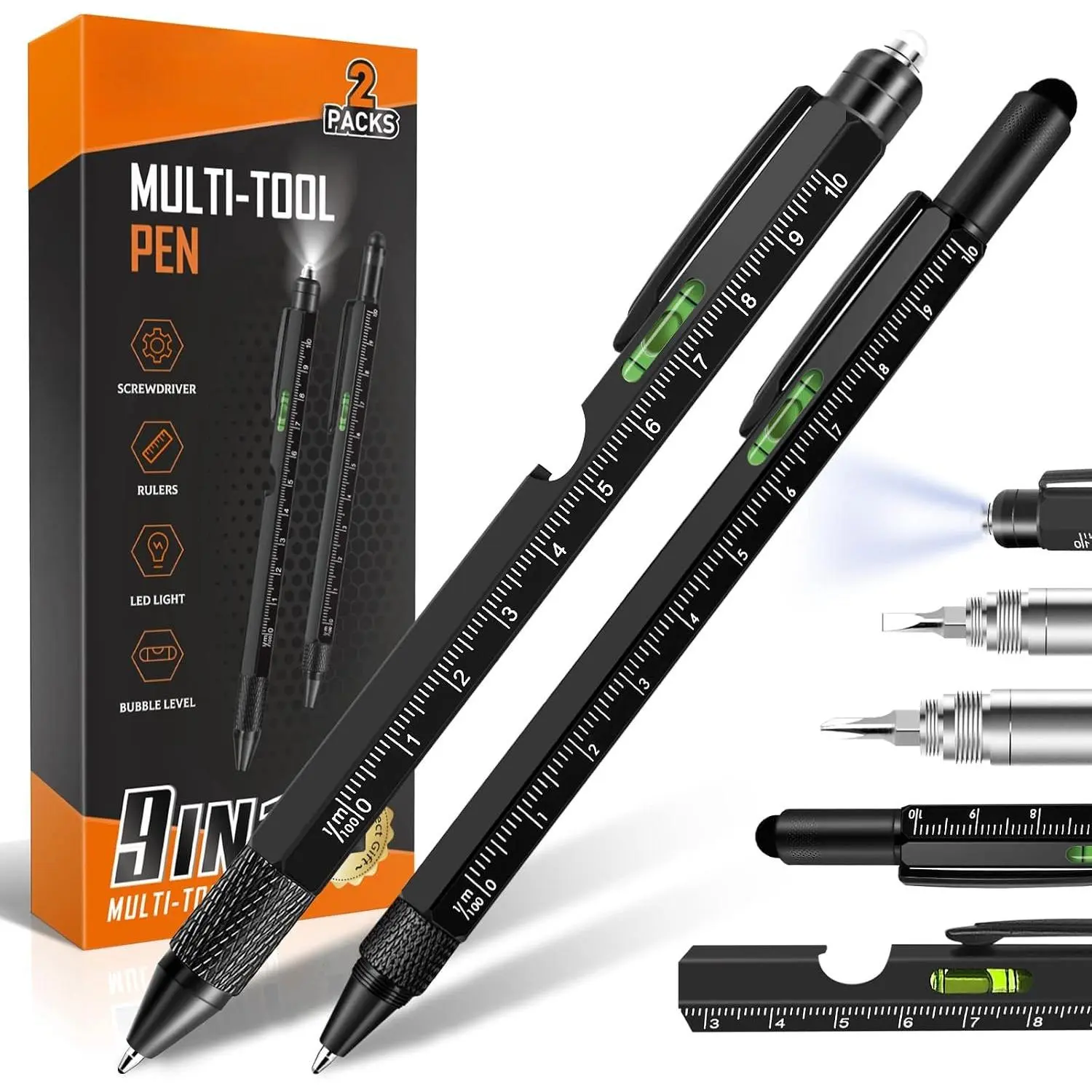Gifts for Men, 9 in 1 Multitool Pen Set, Birthday Gifts for Men Dad | 2 count Multi Tool Pen, Christmas Stocking Stuffers for Adults, Anniversary Birthday  for Mens, Mens  for Him Dad