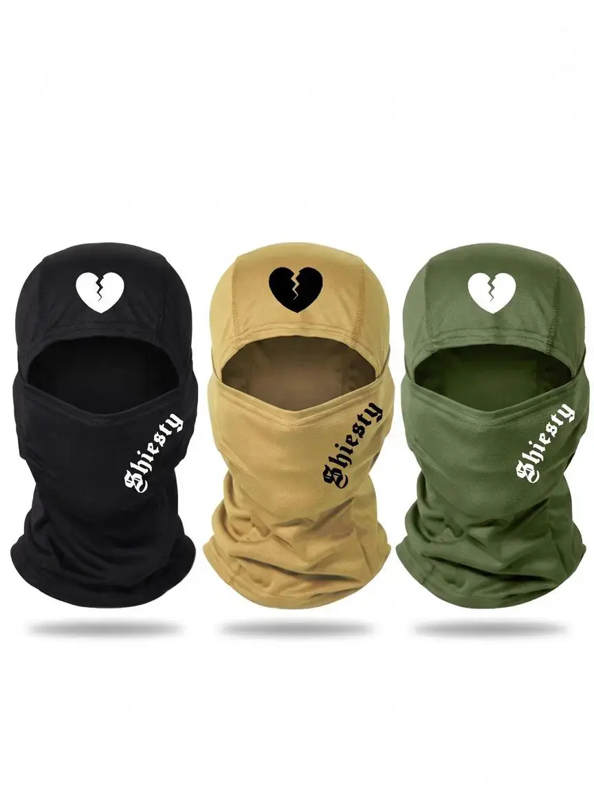 Letter & Heart Print Ski Mask for Men Women, Woven Fabric Loose-Fit Design, Outdoor Sports Balaclava for All Seasons