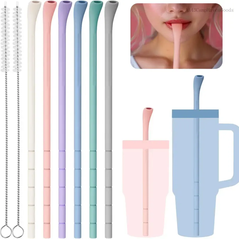 Silicone Straws Fit for 40oz 30oz Tumblers w/Brushes, Customizable Length Wrinkle Free Straws for Various Size Cups, No Wrinkle Reusable Drinking StrawsAA43CampHavenGoods