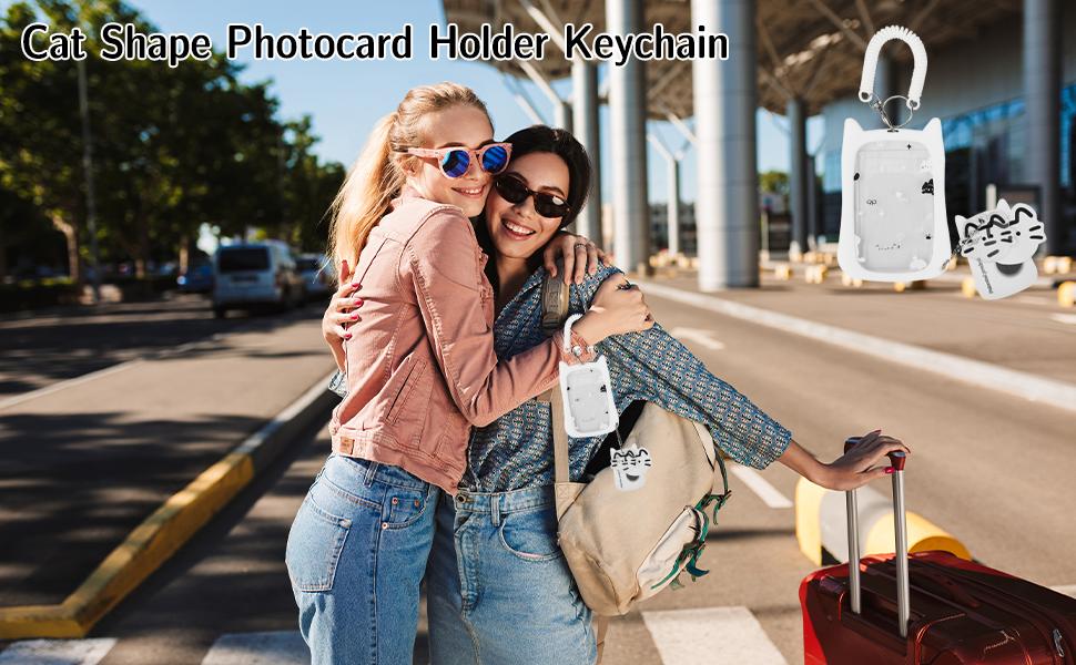 Cat-shaped photo card holder and keychain—Adorable transparent photo card holder and keychain with a pendant, suitable for protecting public transport cards, student cards, and photos.