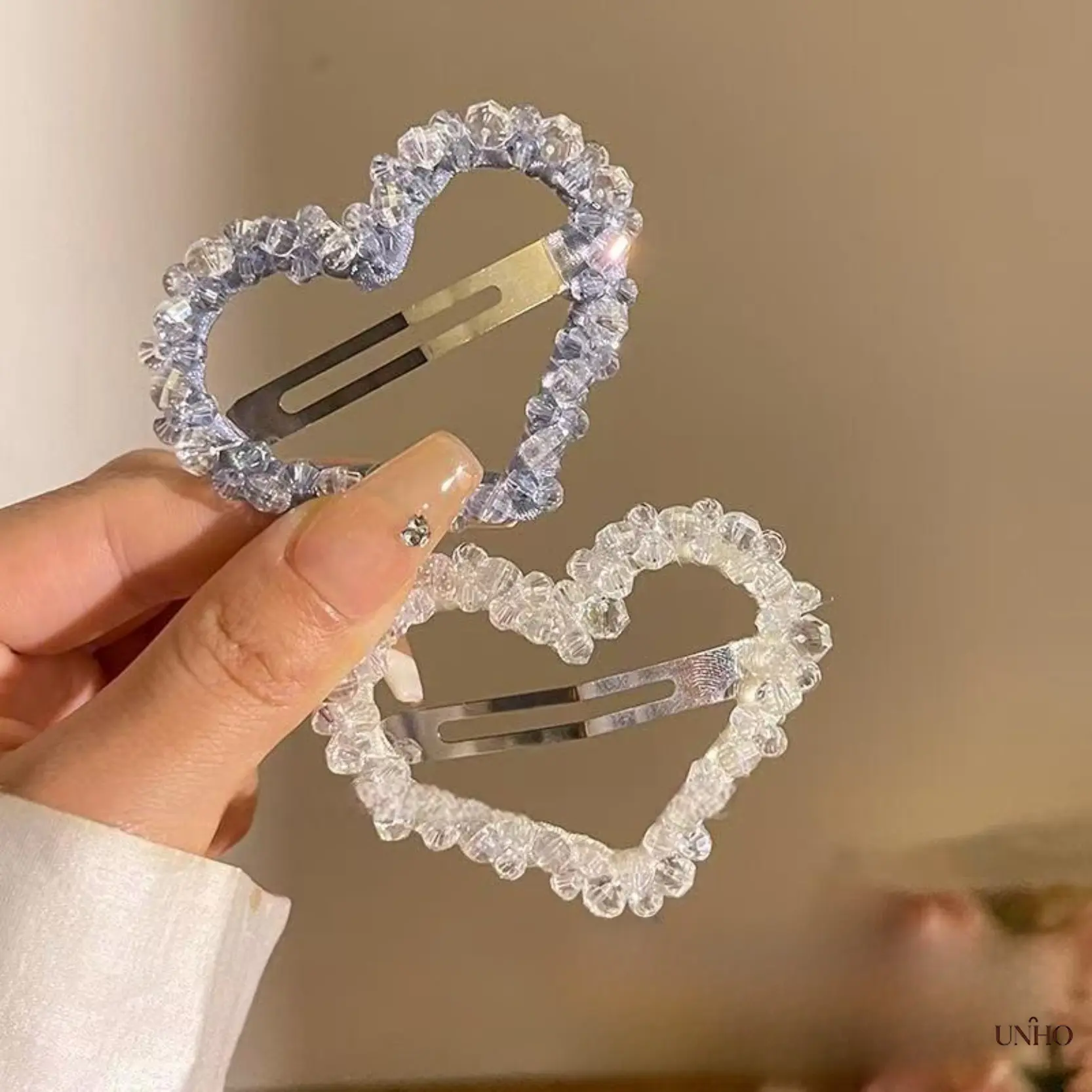 Korean Ins‑Style Accessible‑Luxury Crystal Hair‑Clips, Heart & Five‑Pointed‑Star Crystal‑Bead Barrettes, Trendy Side‑Clip Head‑Wear Accessories For Young Girls And Women