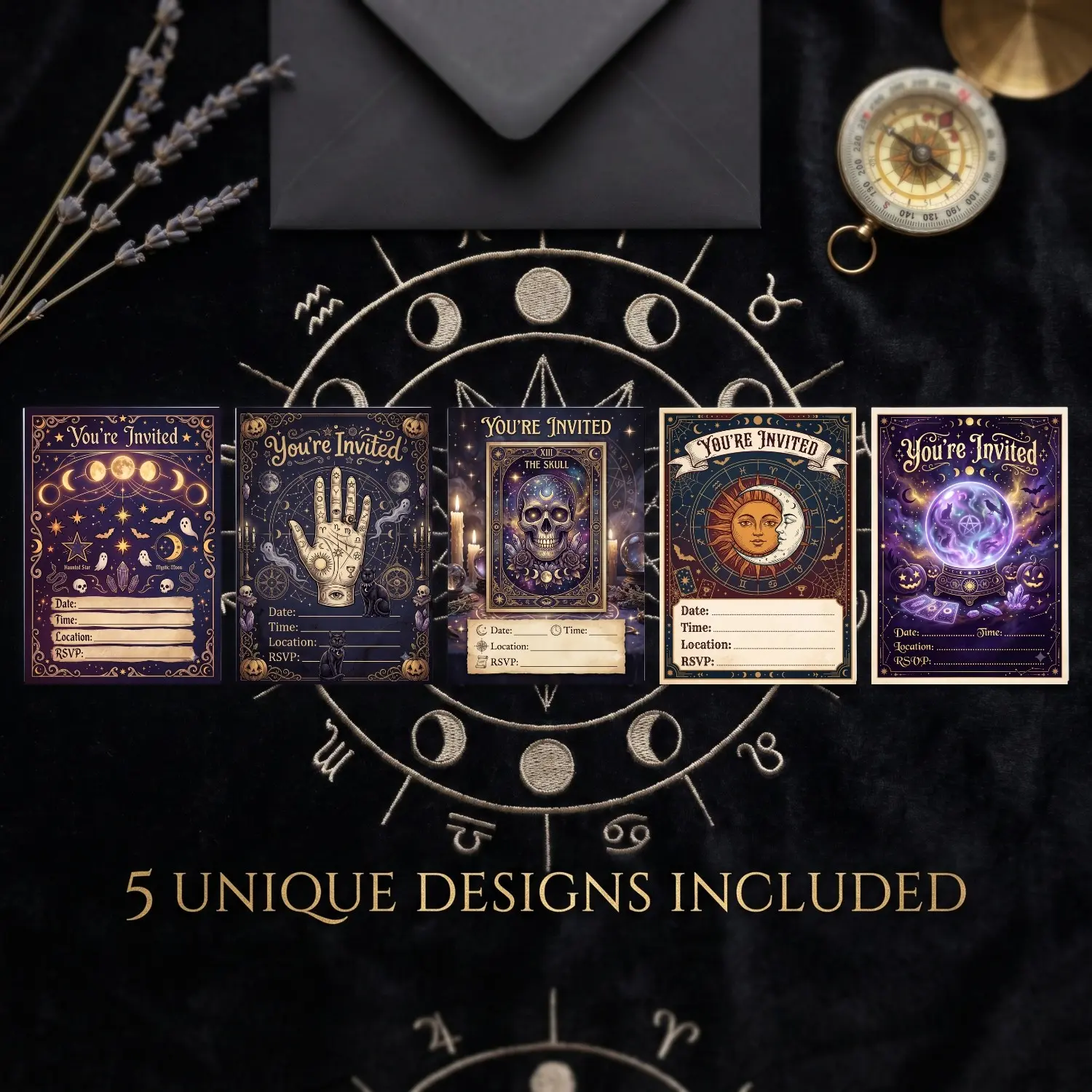 Mystic Tarot Halloween Party Invitations (30 Pack), Spooky Pumpkin & Ghost Decoration Cards, Fall Decor for Festive Events