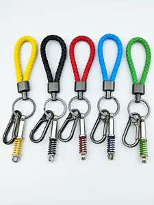 Creative Car Shock Absorber Keychain Set, High-Quality Braided Leather Rope, Zinc Alloy Ring, Anti-Loss, Car Accessories, Gift for Men and Women