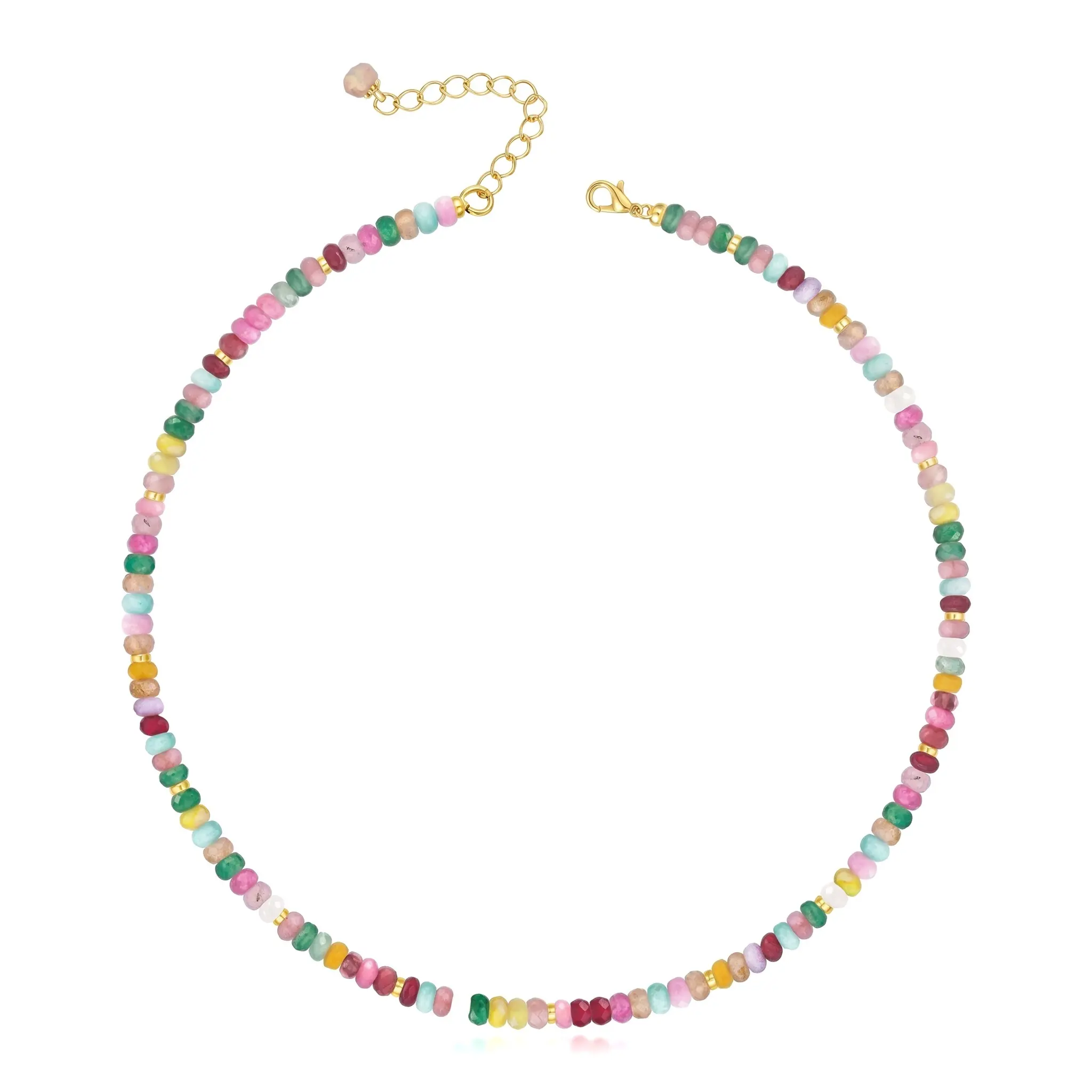Handmade Ethnic Rainbow Beaded Necklace with Natural Stone, Geometric Metal Pendant and 304 Stainless Steel Chain, Casual, Choker, Non Tarnish Jewelry, Funky Unique Accessories, Daily Wear, Beaded Necklaces, Ethnic Retro, Metal Coated, Unisex, Daily Commu