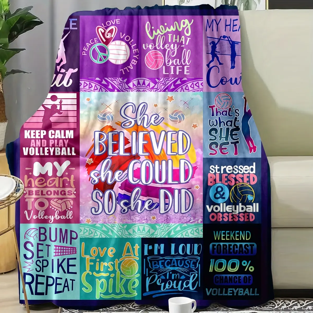 1pc Blanket Volleyball Supplies, Teen Girls Volleyball Gifts, Teen Girls Volleyball Accessories, Volleyball Party Favors, Volleyball Party Decoration Blanket, Volleyball Team Gifts, Volleyball Coach Blanket Gifts, Volleyball Flannel Blanket-280GSM