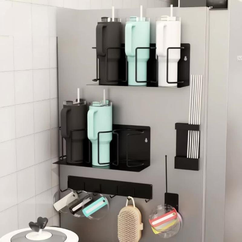 Magnetic Cup Holder with Insulated Mug Stand, Beverage Organizer, No-Drill Installation, Thick Material, Ideal Room Decor & Home Storage Solution.