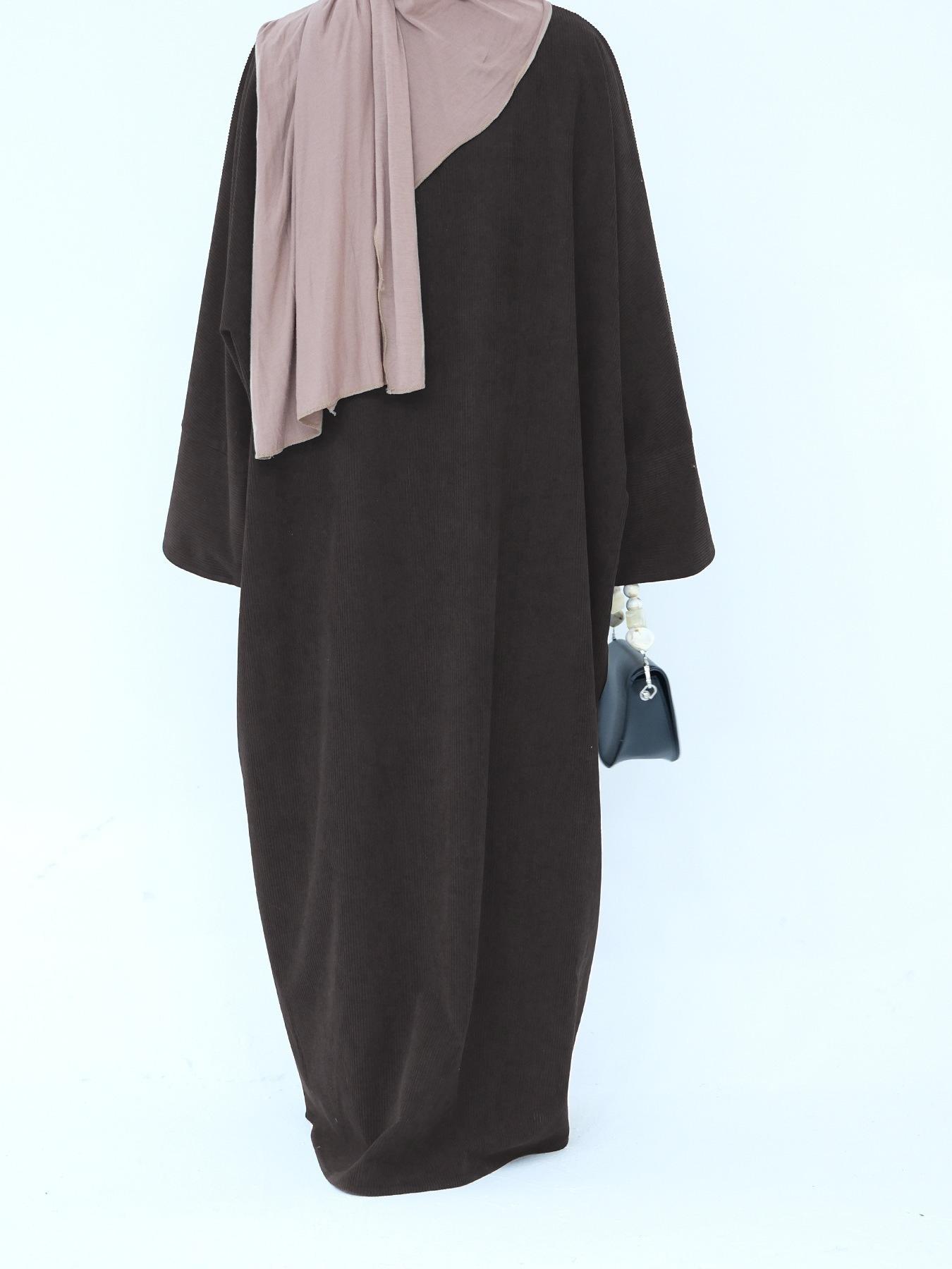 Women's Solid Color Tie Front Batwing Sleeve Abaya, Casual Long Sleeve Thickened Outerwear for Fall & Winter, Women's Islamic Clothing for Daily Wear