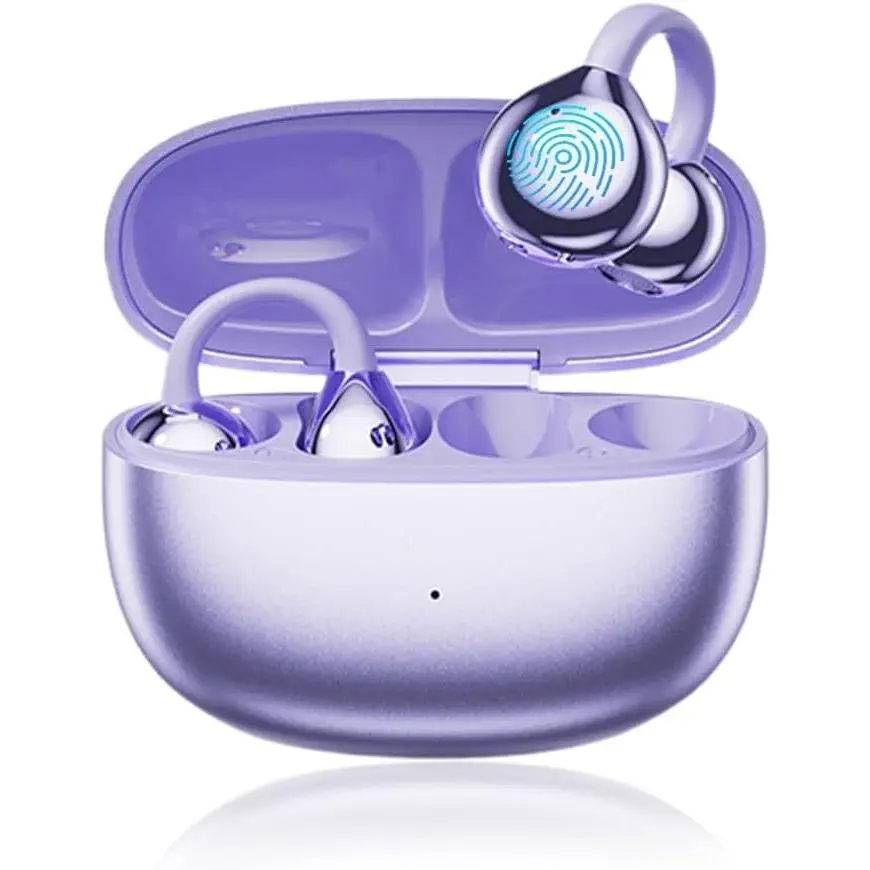 Open Ear Clip Headphones, Wireless Earbuds Bluetooth 5.4 with Ear Hooks, Built-in Mic, 36H Playtime, for iOS and Android (Purple)Gift