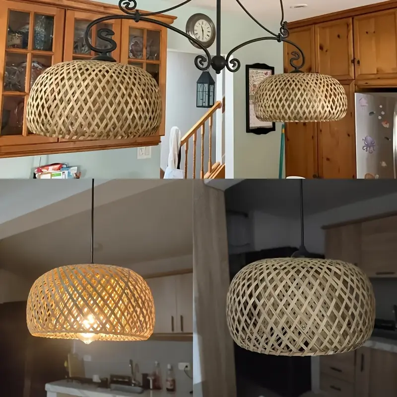 Handwoven Boho Bamboo Decorative Lampshade, Compatible with E26 & E27 Lamp Rings, Decor for Dining Room, Cafe, Living Room & Commercial Space, Ideal Holiday Gift. Only Lampshade Included, No Socket or Wire