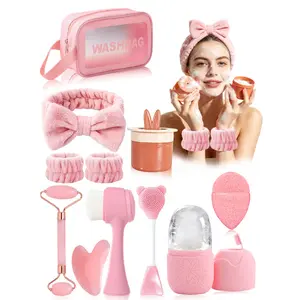 11pcs Facial Beauty Care Set, At Home Facial, Face Massage Tools, Ice Mask Mold, Cleansing Brush, Sponge, Hair Tie, Bubble Maker, Storage Bag