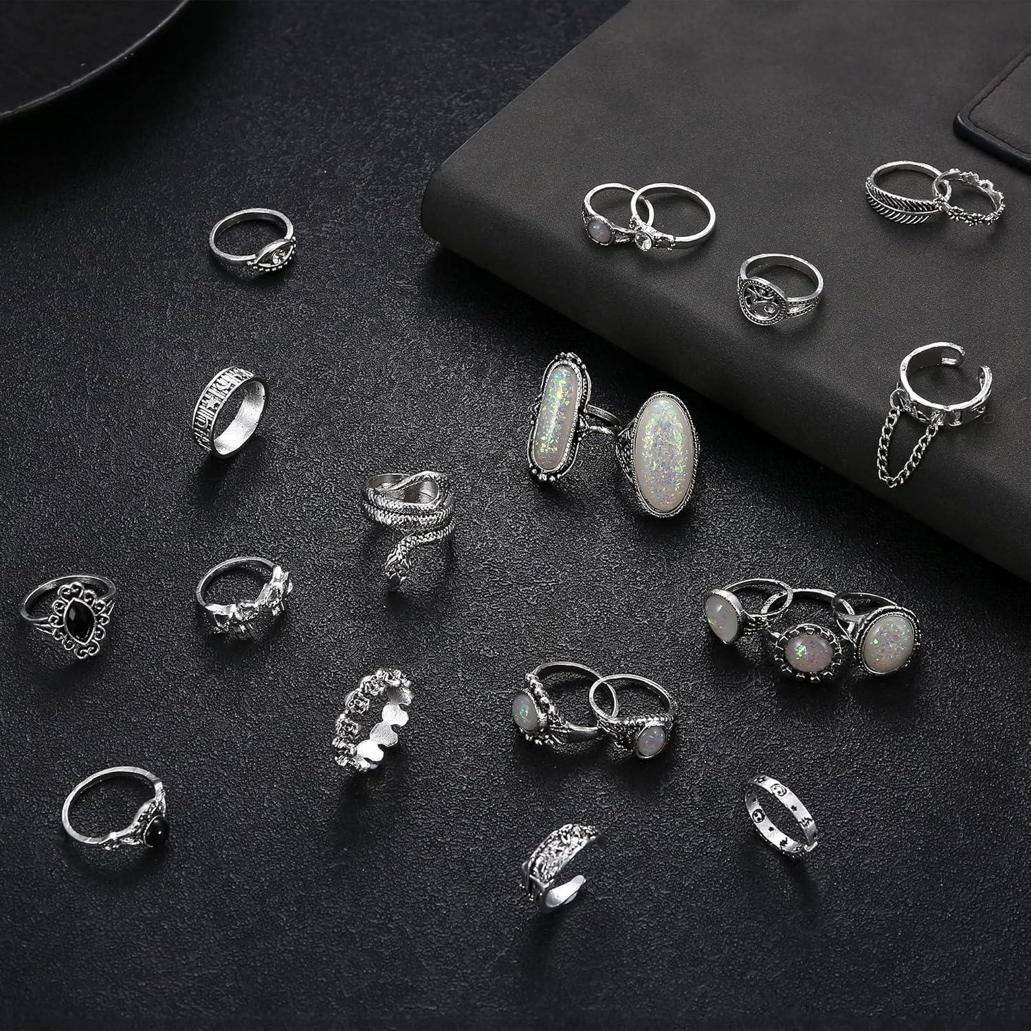 37Pcs Grunge Y2K Jewelry Set-Gothic Necklaces, Punk Rings & Fairy Earrings|Vintage Boho Goth Accessories for Women Men|Emo Alt Jewelry Bundle