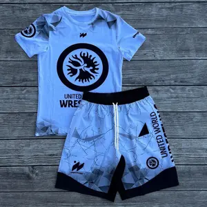 2025 New United World Wrestling Sports Set Men's Black White Graphic Rash Guard & Shorts Quick Drying MMA Training Combat Suit