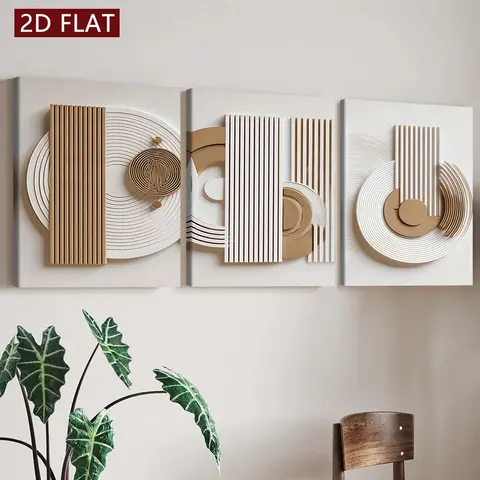 3 Piece Wooden-Framed Canvas Wall Art Set, Wabi-Sabi Geometric Abstract Prints, Waterproof Modern Living Room Decor, Ideal Gift, Abstract Art Design