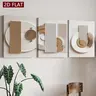 3 Piece Wooden-Framed Canvas Wall Art Set, Wabi-Sabi Geometric Abstract Prints, Waterproof Modern Living Room Decor, Ideal Gift, Abstract Art Design