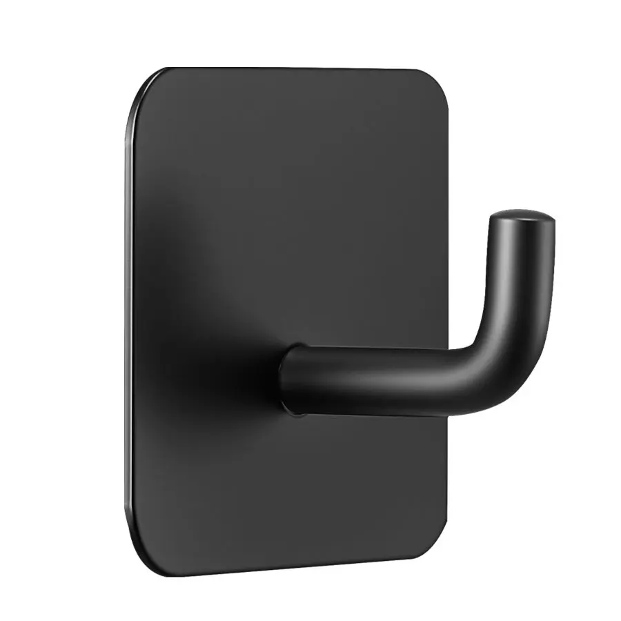 VEVOR Adhesive Hooks, 4 Pieces Heavy-Duty Stainless Steel Self-Adhesive Wall Hooks (Matte Black), 15 lbs Max Hold, Sticky Hangers for Bathroom, Kitchen Hanging Towel, Coat, Keys
