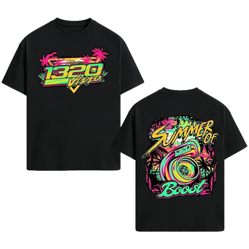 1320 Video Boost T-Shirt Summer Racing Theme Neon Turbocharger Graphic Perfect For Car Enthusiasts Menswear Top Sport Tshirt Shortsleeve For Christmas Birthday Gift Cotton Unisex Classic Fit