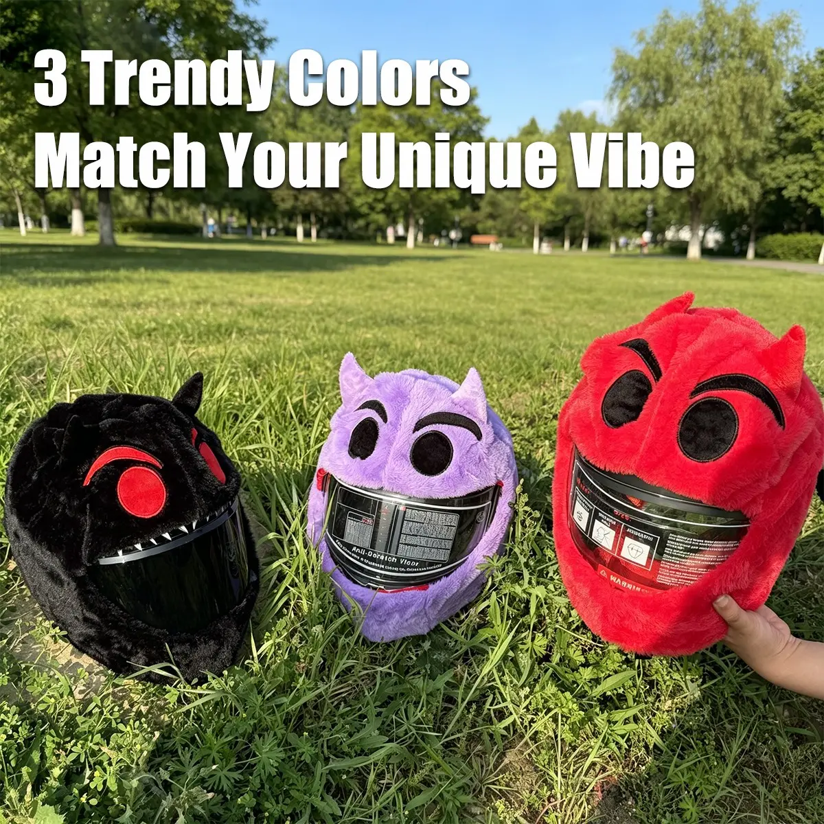 Cute Cartoon Motorcycle Helmet Cover, Plush Devil Design, Full Protection for Electric Scooter Helmets, All-Season Universal Fit