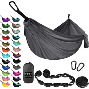Gold Armour Camping Hammock - XL Double Hammock Portable Hammock Camping Accessories Gear for Outdoor Indoor with Tree Straps, USA Based Brand (Gray)