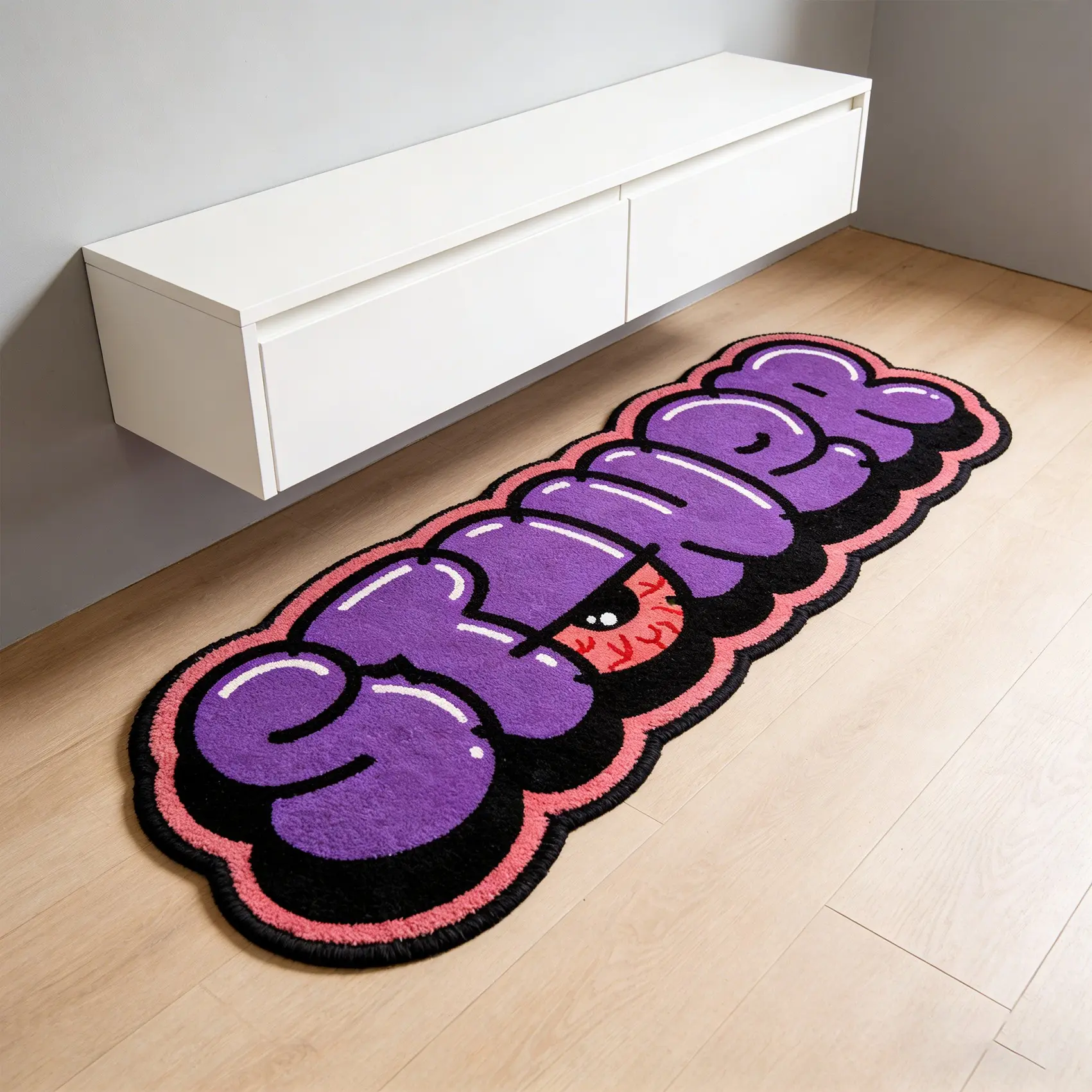 Creative Letter Graffiti Boho Rug, Home Decorative Rug, Boho Style Rug, Long Bedroom Floor Mat, Fun Eye Pattern Carpet, Soft Comfortable Plush, Suitable for Living Room, Boho Runner Rug