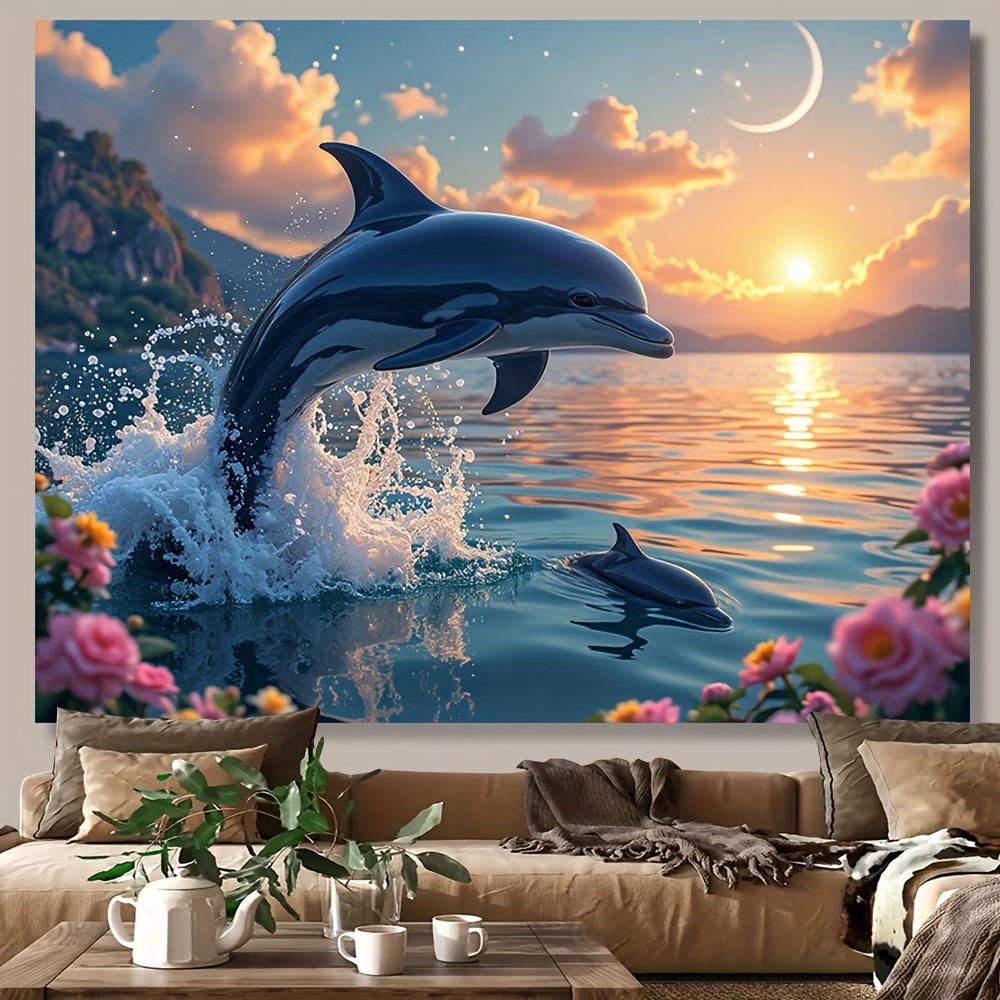 1pc Vibrant Dolphin Sunset Polyester Backdrop, Multipurpose Tapestry for Living Room, Bedroom, Office & Home Decor, No Electricity Needed, Perfect for General Celebrations & Seasonal Party Decor, Dolphin Decor