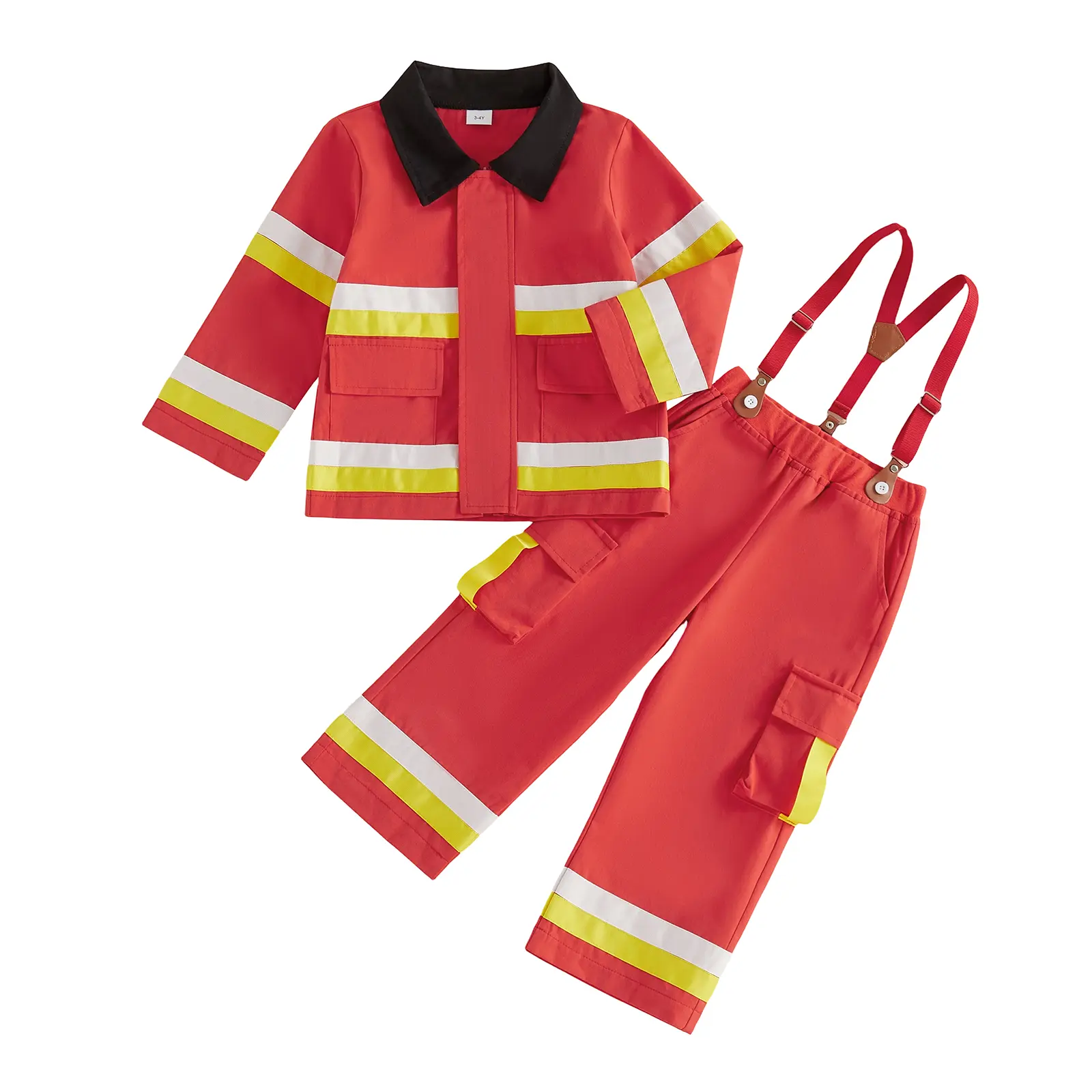 Babamoon Toddler Baby GirL Boy Fireman Cosplay Costume Long Sleeve Jacket and Suspender Pants Firefighter Outfits Halloween Costumes
