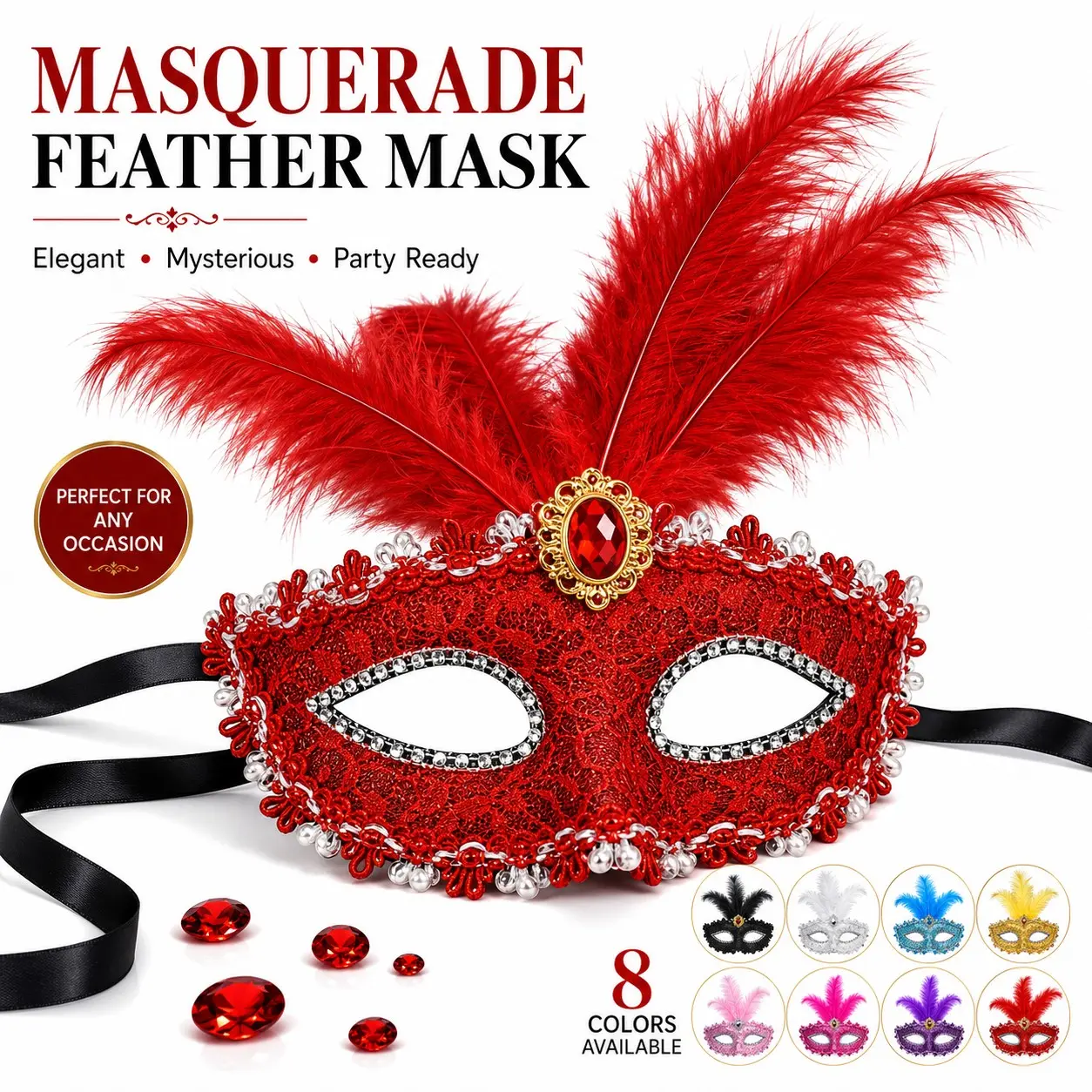 Women's Feather Lace Masquerade Mask, Venetian Carnival Eye Mask, Party Accessories for Halloween Party Ball Costume Dress Up