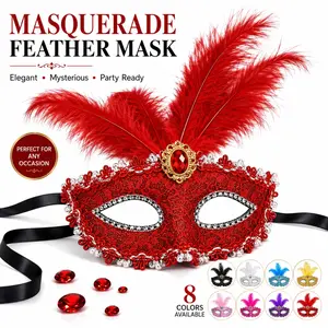 Women's Feather Lace Masquerade Mask, Venetian Carnival Eye Mask for Halloween Party Ball Costume Dress Up