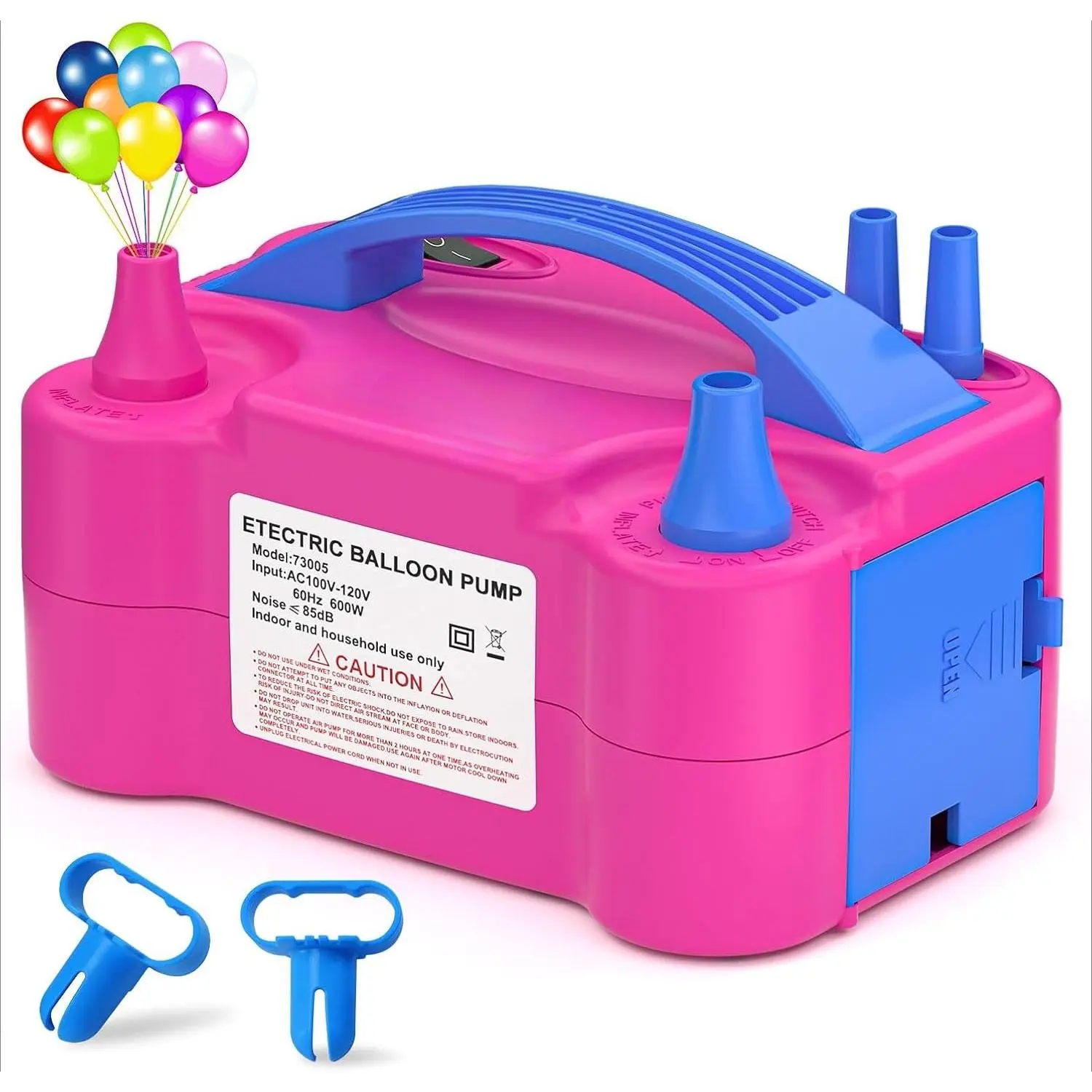 Electric Balloon Pump, Portable Electric Balloon Blower Machine Balloon Air Pump Dual Nozzle Rose Red 110V 600W Balloon Inflator for Party Decorations