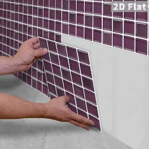 10PCS GST Solid Grape Purple Gloss Small Rectangle PE Foam Mosaic Stickers, Shockproof Wear Resistant Self Adhesive Wall Tiles for Home & Commercial Renovation
