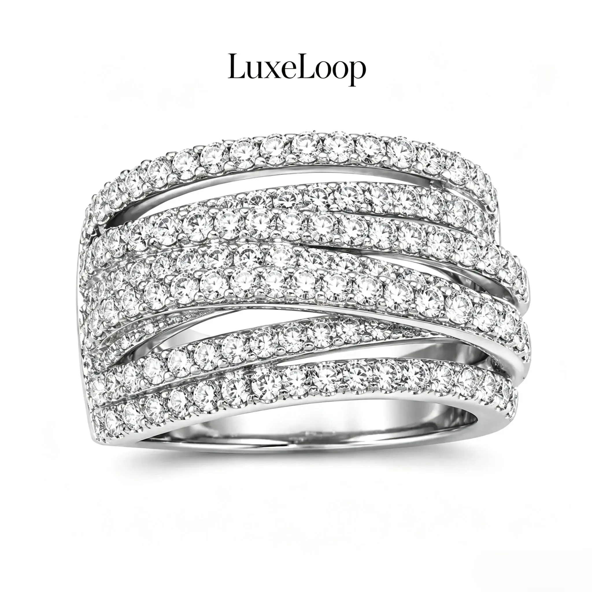 LuxeLoop Women's Multi Layer Wrap-Around Band Ring, Luxury Statement Jewelry for Daily Wear & Special Occasion Gifts, Refined Elegant Accessory for Wedding Banquet Formal Events, Shiny Dazzling Sparkling Stones Design, Hypoallergenic Smooth Comfortable Fi