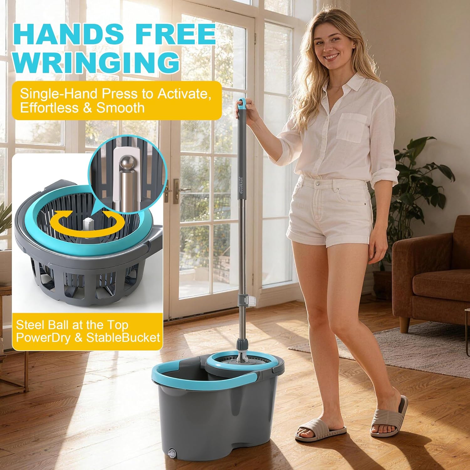 Spin Mop and Bucket, 360? Mop & Telescopic Handle, Wet and Dry Use, 4 ...