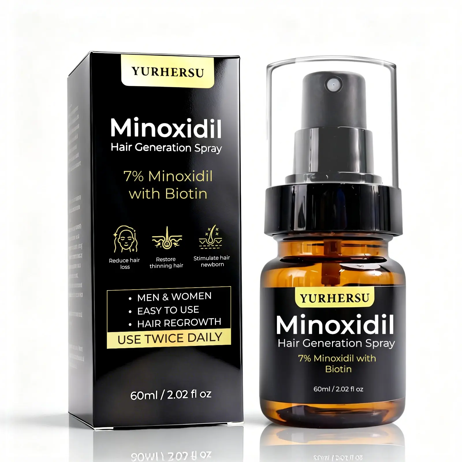 7% Minoxidil Topical Spray Hair Growth Spray Unisex Hair Beard Eyebrow Care Mist, Easy Spraying Design Support Fuller Looking Hair Brows & Facial Hair, Boost Scalp Circulation Daily Routine Treatment For Men Women All Hair Types
