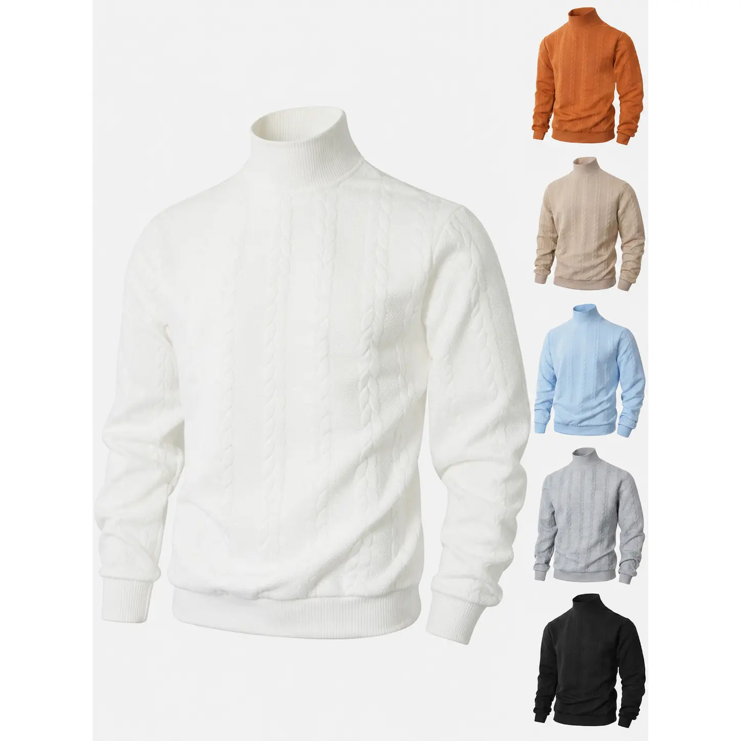 Men's Solid Color Knit Sweater, Warm Long Sleeve Pullover with Turtleneck, Casual Autumn Winter Top for Office, Outdoor and Daily Wear, Mens Gifts, Knitwear, Gifts For Boyfriend