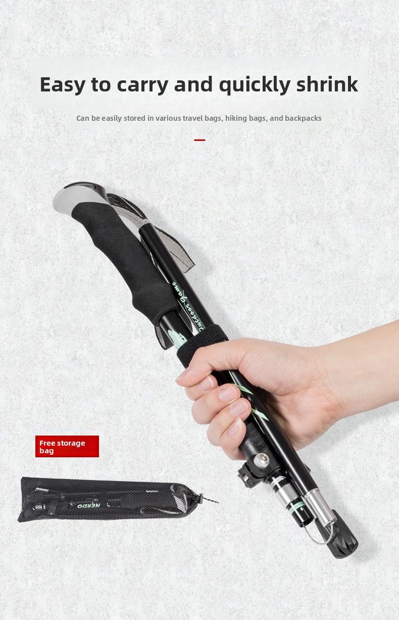 Aluminum alloy folding trekking pole, ultra-light and ultra-short, telescopic outdoor walking stick for hiking and climbing, 5-section walking pole