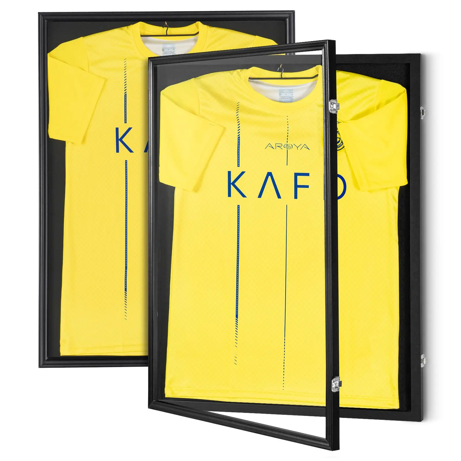 【Summerfinds】VEVOR 2PC Wooden Jersey Display Frame Case, 23.3x31.2x1.5in Lockable Sport Shadow Box with 98% UV-Protection PC Glass, Iron Hangers, Twist Lock, Wall Mount Set for Soccer Hockey Shirts - Easy Installation Wall Decor, Baseball, Crystal-Clear D
