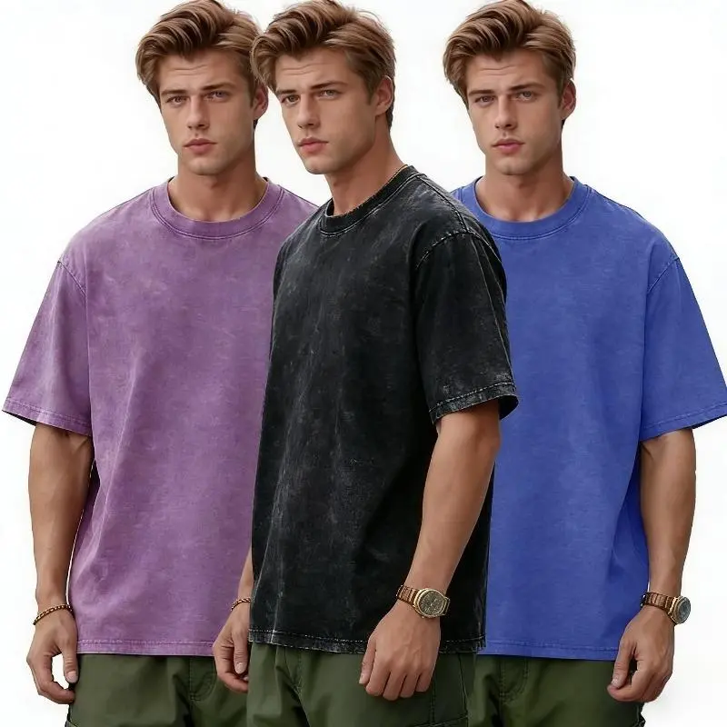 Men's Basic Loose-Fit Short-Sleeve Washed Soft Cotton Solid Color Round Neck T-Shirt - Menswear Casual Streetwear Top, Beige