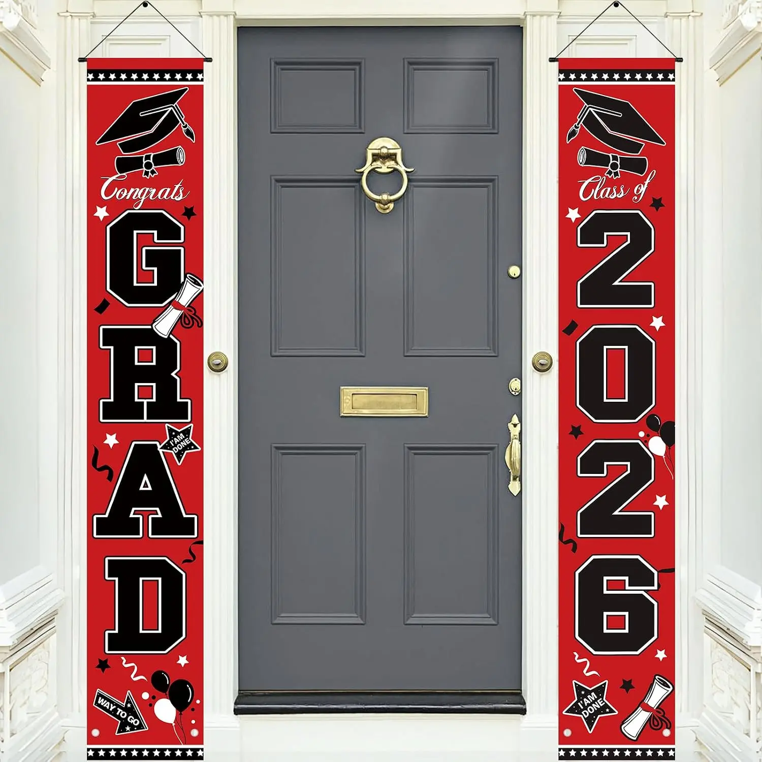 2026 Graduation Banner Decorations, Red and Black Graduate Porch Sign Banner for Class of 2026 Indoor Outdoor Graduates Party, School Classroom Decorations