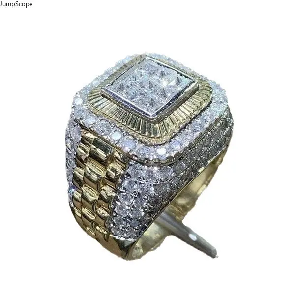Men's Iced Out Bling Rhinestone Ring - MDF-Steel Square Cluster, Modern Edgy Style with Urban Flair, Sports & Outdoor Protective Gear Accessory for Nightclub Wear, Rap Performances, Rhinestones