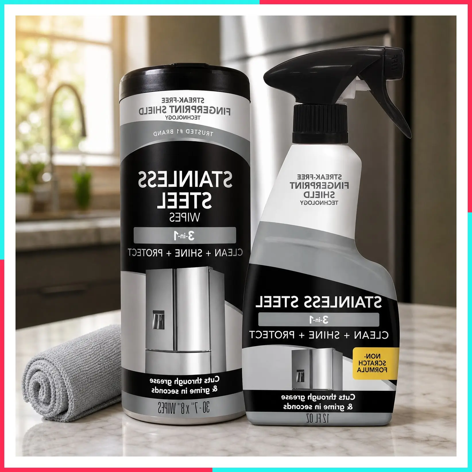 Stainless Steel Cleaner & Polish Kit, 3-Piece - Spray, Wipes & Cloth, Anti-Fingerprint, Removes Grease, Water Spots, Streaks & Residue, Polishing Cleaner Safe for Appliances, Sinks & Grills