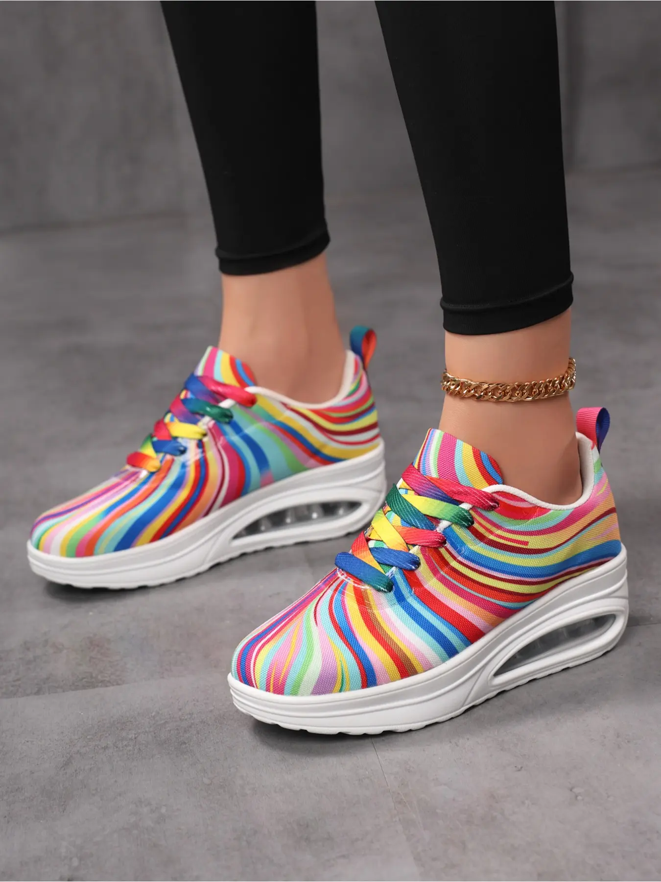 Men's Trendy Rainbow Pattern Air Cushion Sneakers, Breathable Comfortable Daily Wear Shoes