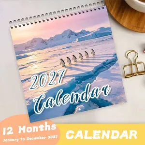 2027 Year Calendar featuring Six Penguins  with spiral binding, 12-page layout, high-quality thick paper, a great choice for home and office decoration, beautifully illustrated cover, high-definition printing