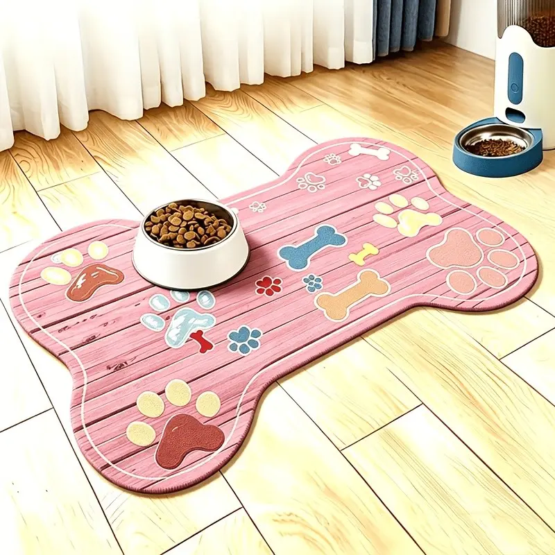 Quick-Dry Pet Feeding Mat for Dogs & Cats, Non-Slip Rubber Base, Polyester Fiber, Indoor Use, Suitable for Small Pets, No Food Bowl Included