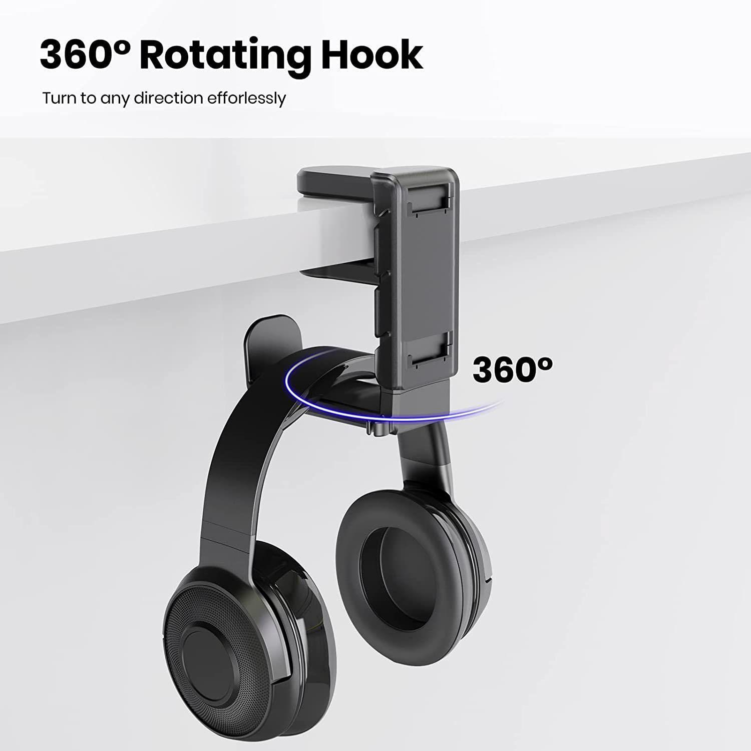 3-in-1pc Gaming Headphone & Controller Holder - Adjustable & Rotating Arm Clamp, Universal Headset Stand for Under Desk Setup, ABS Material, Ideal for Gaming Accessories, Controller Holder | Modern Gaming Setup | Durable Gaming Equipment, Headphone Holder