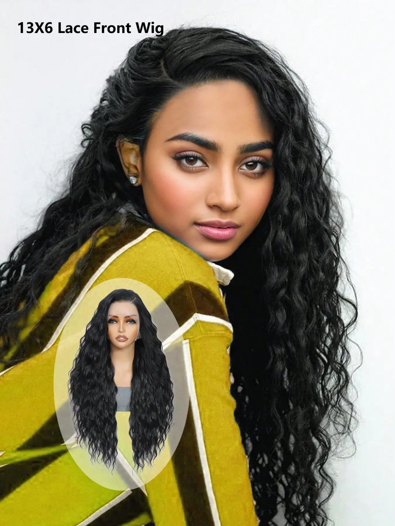 Sensationnel 13X6 HD Lace Front Wigs 24 Inch Synthetic Curly Wave Hair With Natural Density Nature Hairline Frontal Lace Wig For Women Wear Daily Party Cosplay And Halloween (Black 1B)
