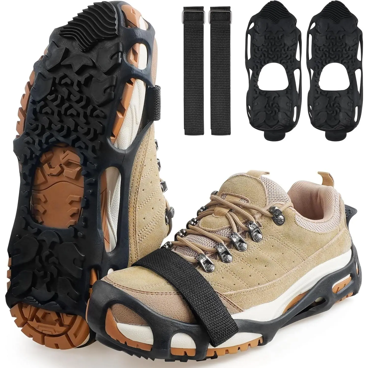 Anti-Slip Spikeless Ice Cleats Slip-On Rubber Snow Traction Crampons Overshoes Grippers for Indoor Outdoor Slick Wet Slippery Surfaces