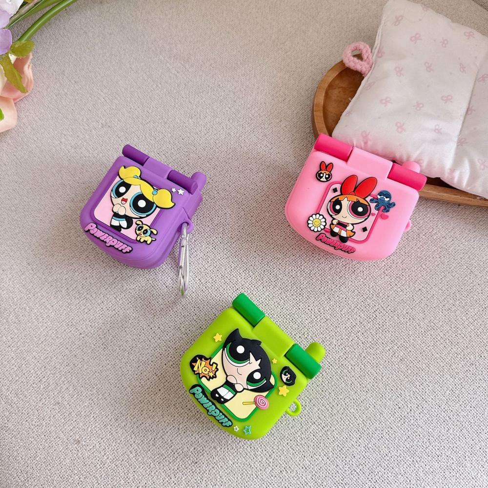 Cute Anime Figure The Power Girls Flip Phone SiliconeWireless Earphone Protective Case For Airpods PerfectSurprise Gifts
