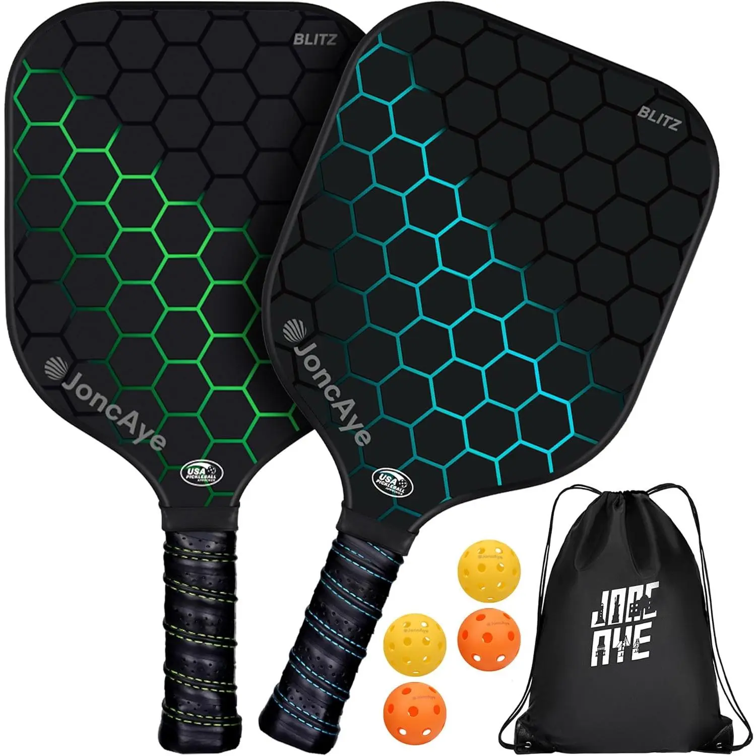 2 Or 4 Pack Fiberglass Pickleball Paddles Set USAPA Approved Lightweight Rackets With Indoor Outdoor Pickleballs Carry Bag Extra Overgrip For Family Beginners Intermediate Players Tournament Backyard Training Sports Kit