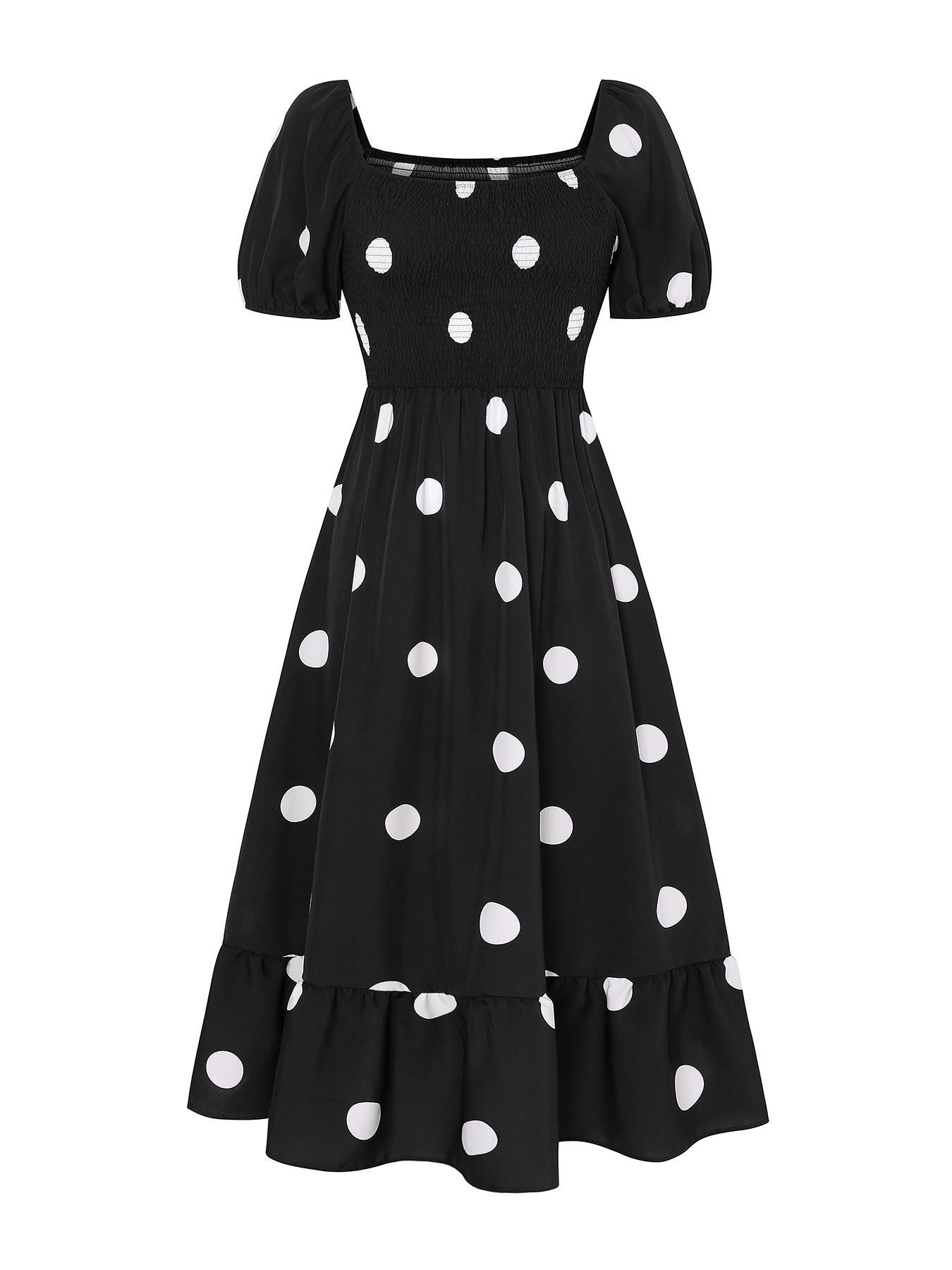 【Plus Size】 Frenchy Style Ditsy Floral Print Puff Sleeve A Line Maxi Dress, Square Neck Shirred Dress, Dresses for Women, Women's Clothes for Summer, Casual Wear