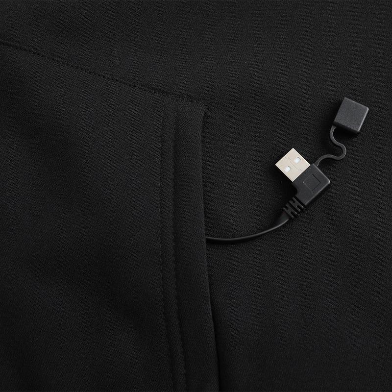 Men's Black USB Heated Hoodie - USB powered, adjustable heating and hood, perfect for winter riding, camping and cold morning commutes